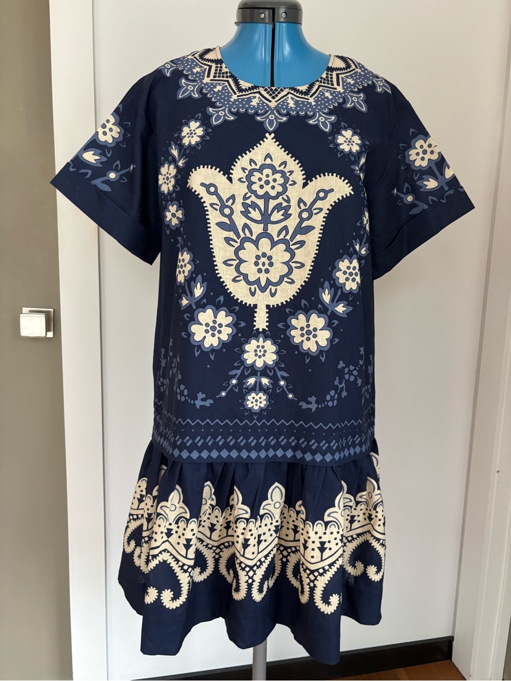 Sea New York Emelina Paisley Linen Blend Mini Dress Navy XS NWT